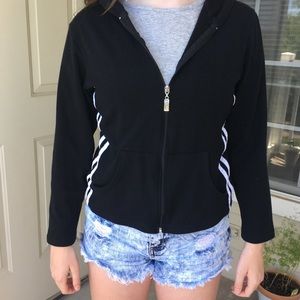 Adidas Style Black Jacket with White Stripes